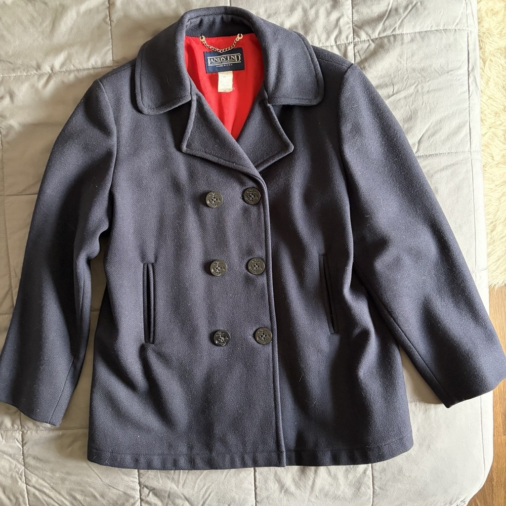 VTG Lands End Womens Size 16 100% Pure Wool Navy Peacoat Nautical USA Preppy - Picture 3 of 13